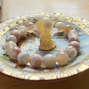 High quality natural Cherry Blossom Agate beaded bracelet and Angel pendant set